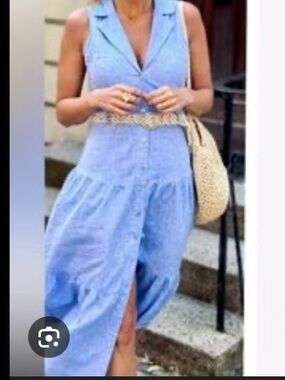 Zara Light Blue Sleeveless Button-Front Maxi Dress